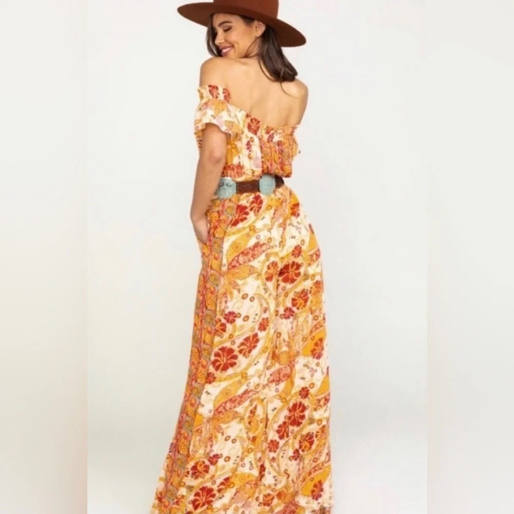 Free People|Carmen Jumpsuit,Boho floral wide leg jumpsuit-off the shoulders••• - Picture 4 of 15